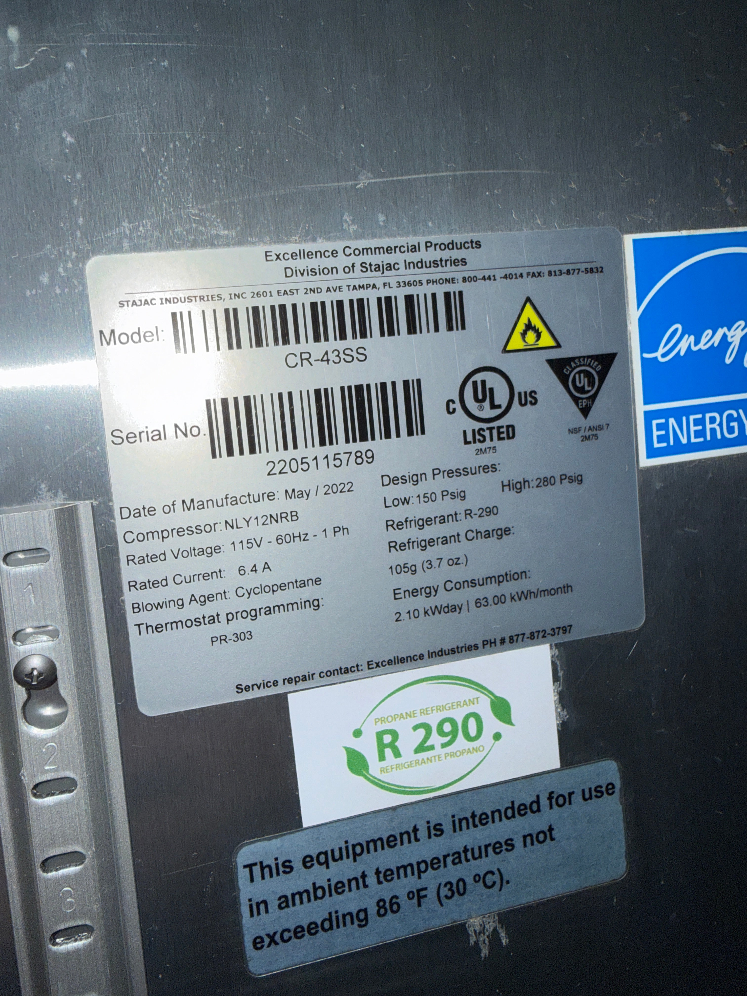 2 Door Cooler | Excellence | Model # CR-43SS | 120 Volt single phase