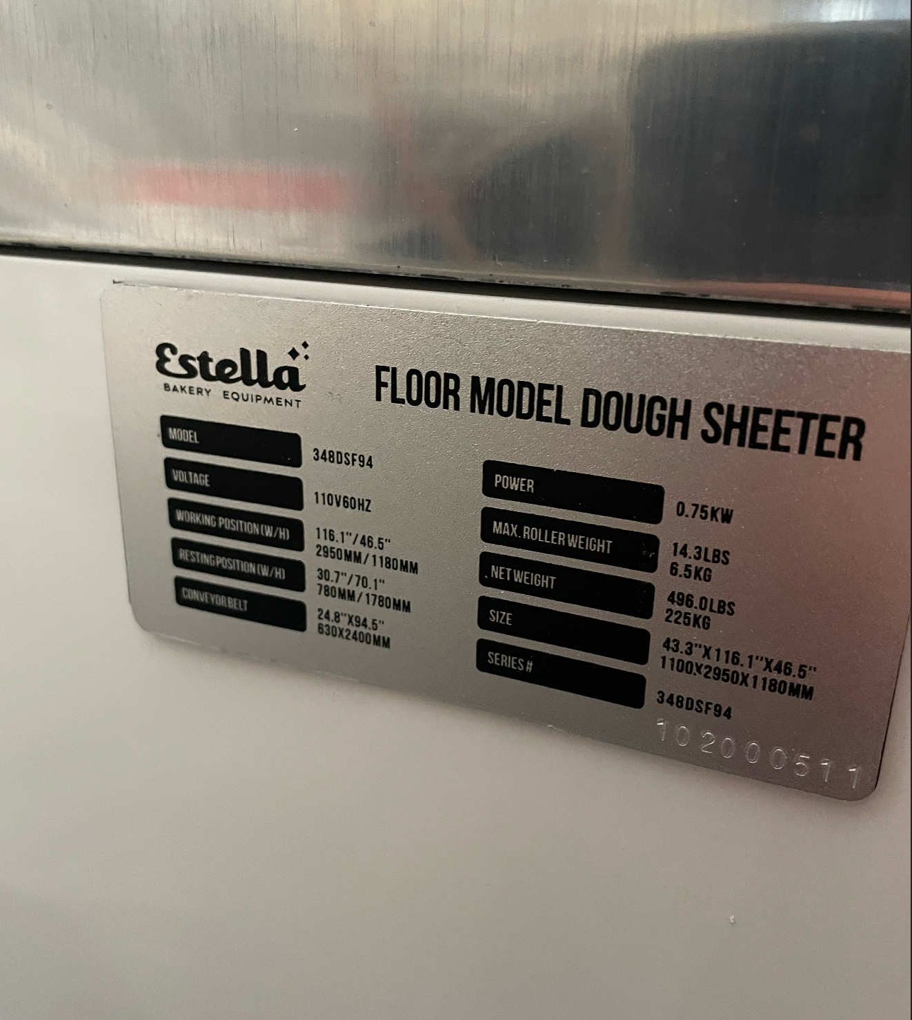 Dough Sheeter (Reversable)| Estella | Model # 348DSF94 | 110 Volt