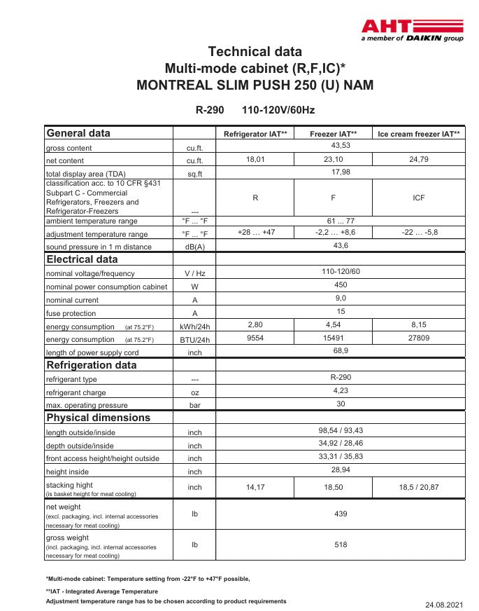 **NEW**  Refrigerator or Freezer Modes | AHT | Model # MONTREAL SLIM | 110-120 Volts