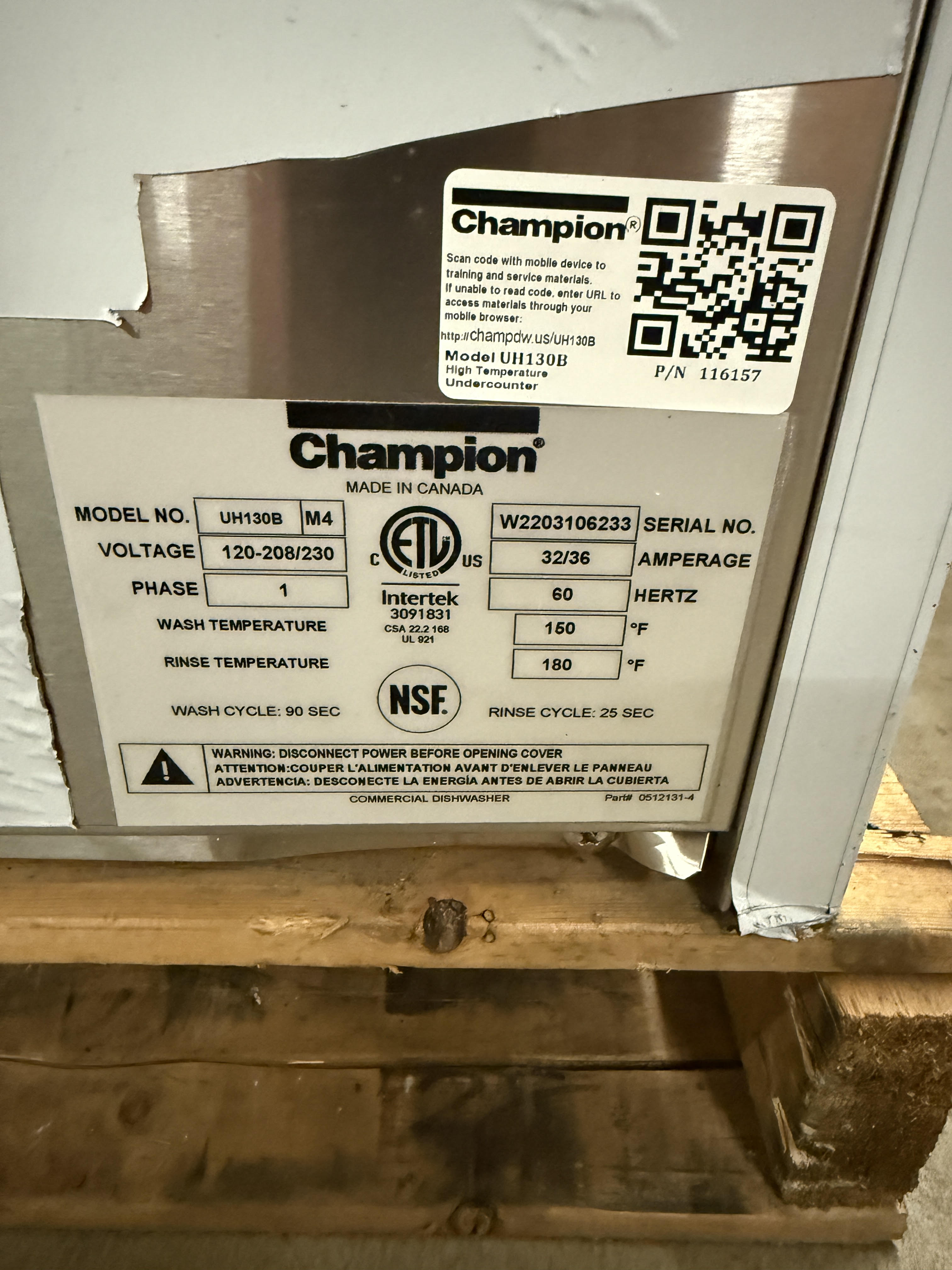**NEW** Dishwasher | Champion | Model # UH130B | 240 Volts